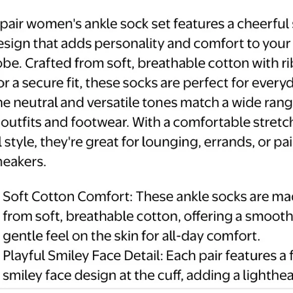 Women’s Smiley Face Ankle Socks - 5 Pack - Black, Cream, Tan new - Picture 6 of 6